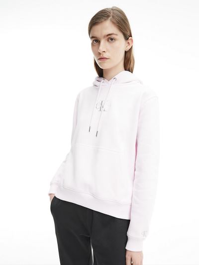 Calvin Klein Ruhák HU918113 | Calvin Klein Embroidered Logo Női Kapucnis Pulóver Rózsaszín / Szürke